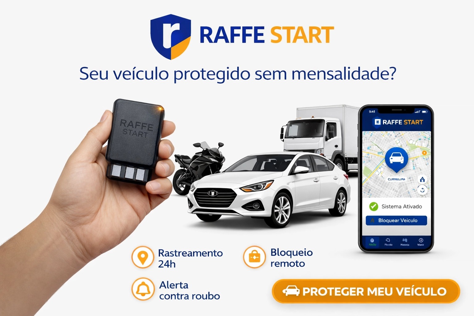 Rastreador + Instalação + Conexão M2M + Plataforma Web + App + Ativação + Central de atendimento
